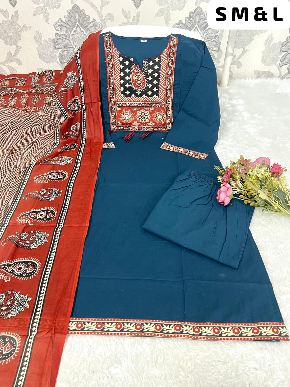Pure Fine Cotton Fabric Kurti with Pant with cotton 100-100 Dupatt - Image 6
