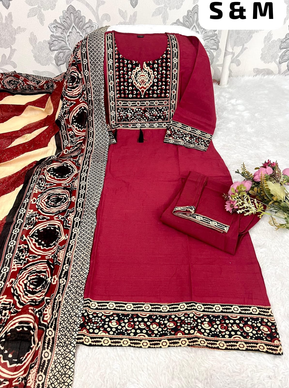 Pure Fine Cotton Fabric Kurti with Pant with cotton 100-100 Dupatt - Image 5