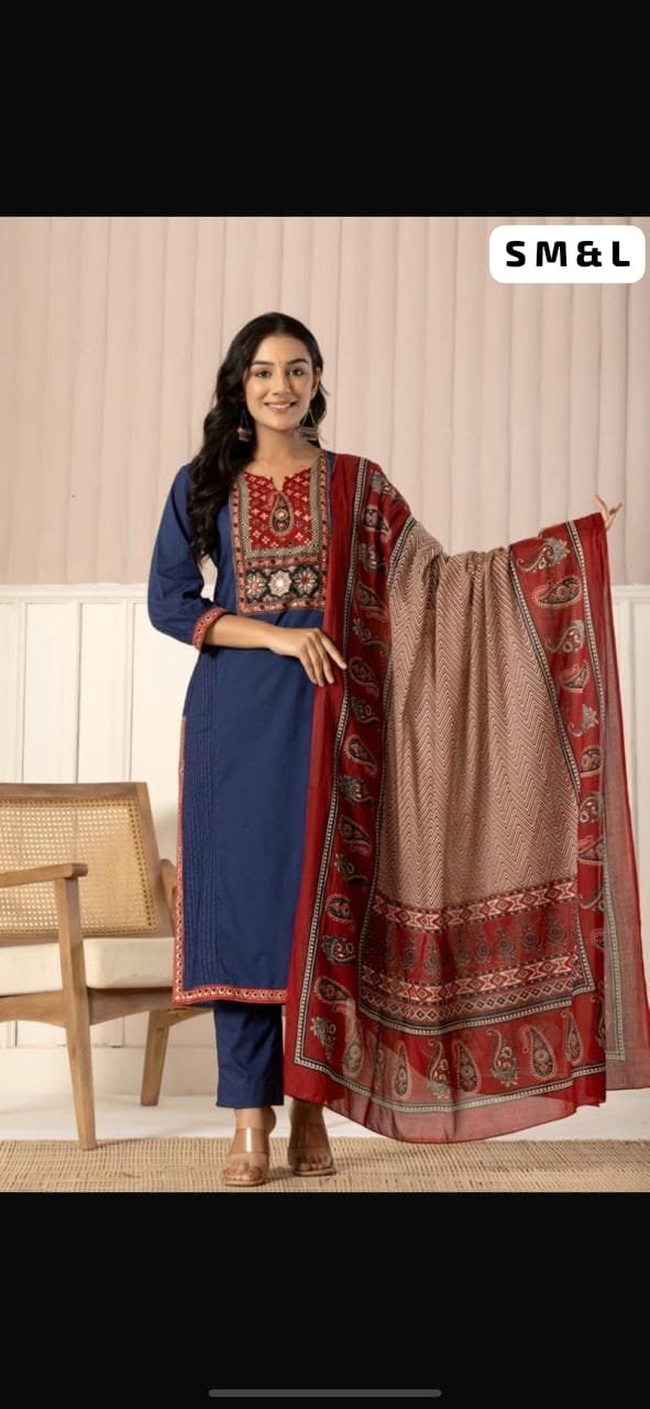 Pure Fine Cotton Fabric Kurti with Pant with cotton 100-100 Dupatt - Image 2