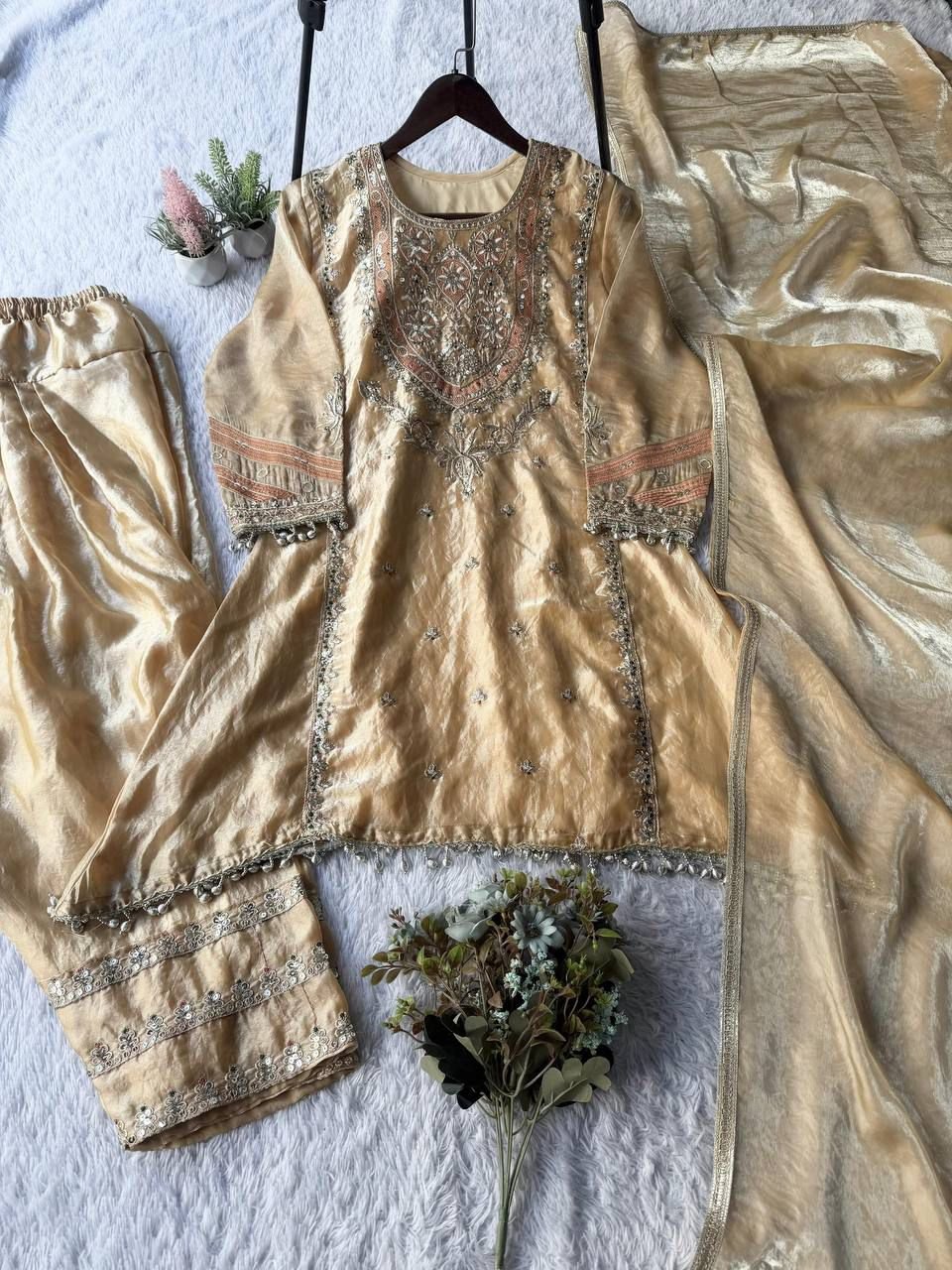 EXCLUSIVE AND TRENDY FOR WEDDING SEASON OUT SEQUENCE EMBROIDERED TOP, SALWAAR AND DUPATTA - Image 2