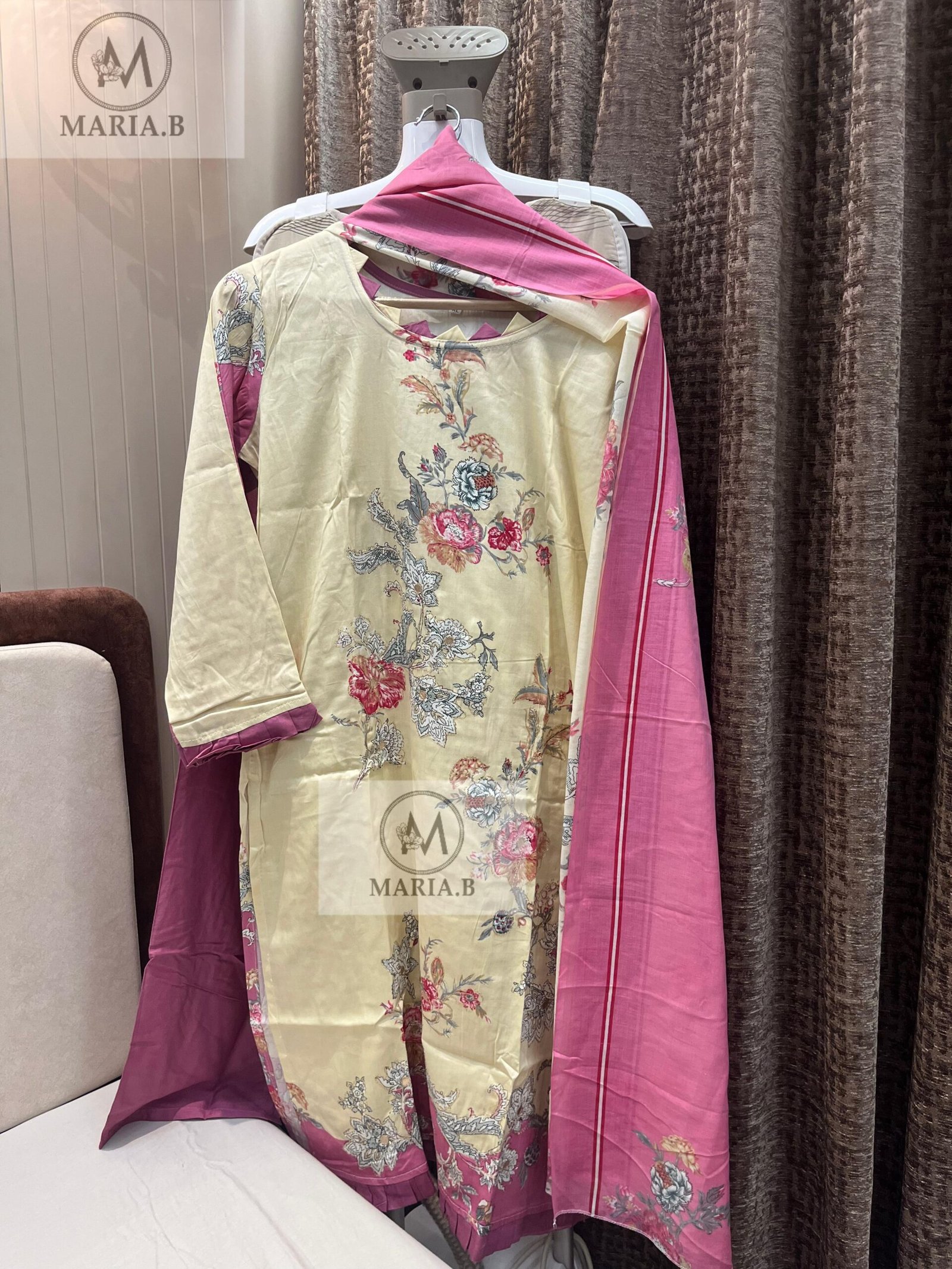 FULL STITCHED JAAM COTTON TOP WITH SELF EMBROIDERY ON NECK WITH STYLING IN SLEEVES & DAMAN - Image 4