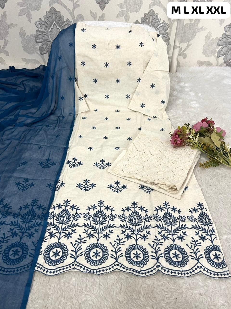 Elegant Cotton Flex Kurta Plazzo Set with Dupatta - Image 2