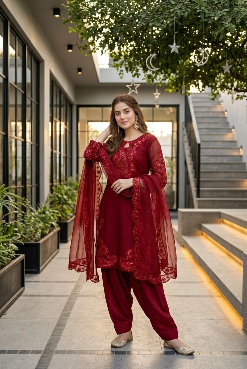 NEW DESIGNER HEAVY EMBROIDERY SEQUENCE WORK 3 PIS SUIT SET - Image 3