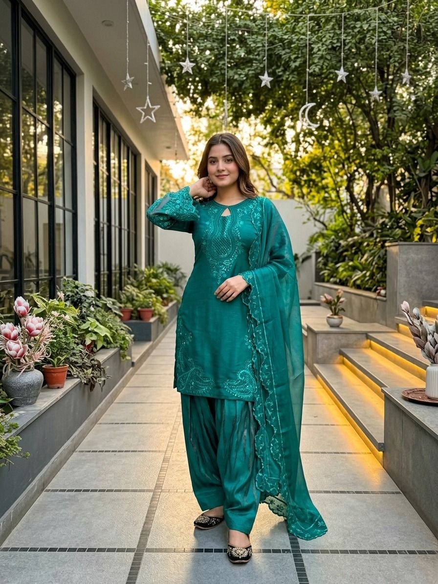 NEW DESIGNER HEAVY EMBROIDERY SEQUENCE WORK 3 PIS SUIT SET