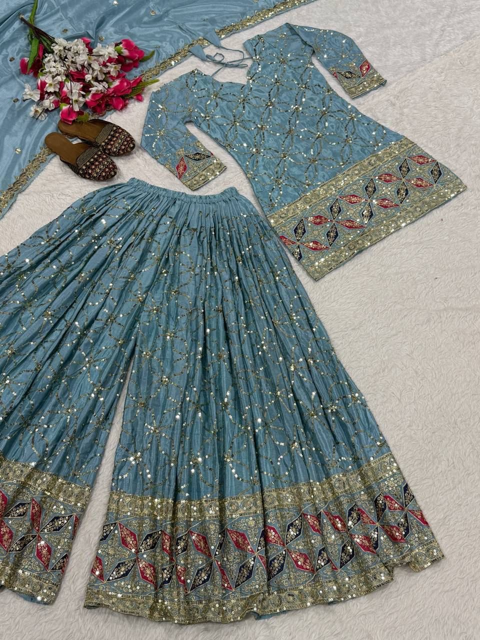 Launching New Designer Party Wear Look Top , Sharara Plazzo and Dupatta - Image 4