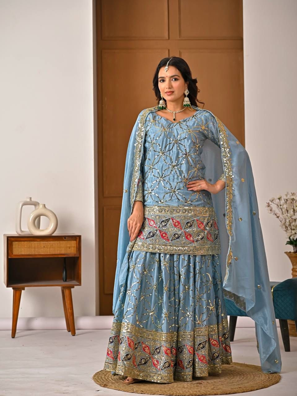 Launching New Designer Party Wear Look Top , Sharara Plazzo and Dupatta - Image 3