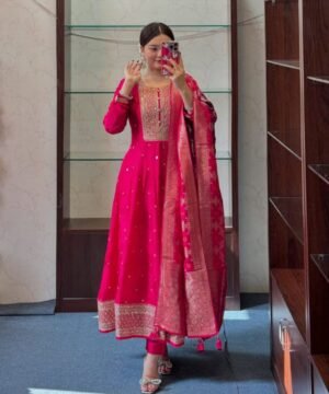 Anarkali Flared Kurti Pant Banarasi Dupatta Set