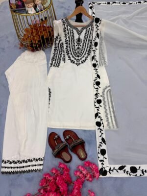Alternative view of Launching New  Đěsigner Party Wear Look Pur Natural Crepe Top & Farshi Palazzo With Dupatta set  LADY LOOK-022  Top Fabric :Pur Natural Crepe With Emb
