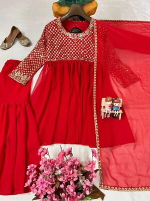 Alternative view of AK series Presents Royal Red color Kediya Style Ensemble