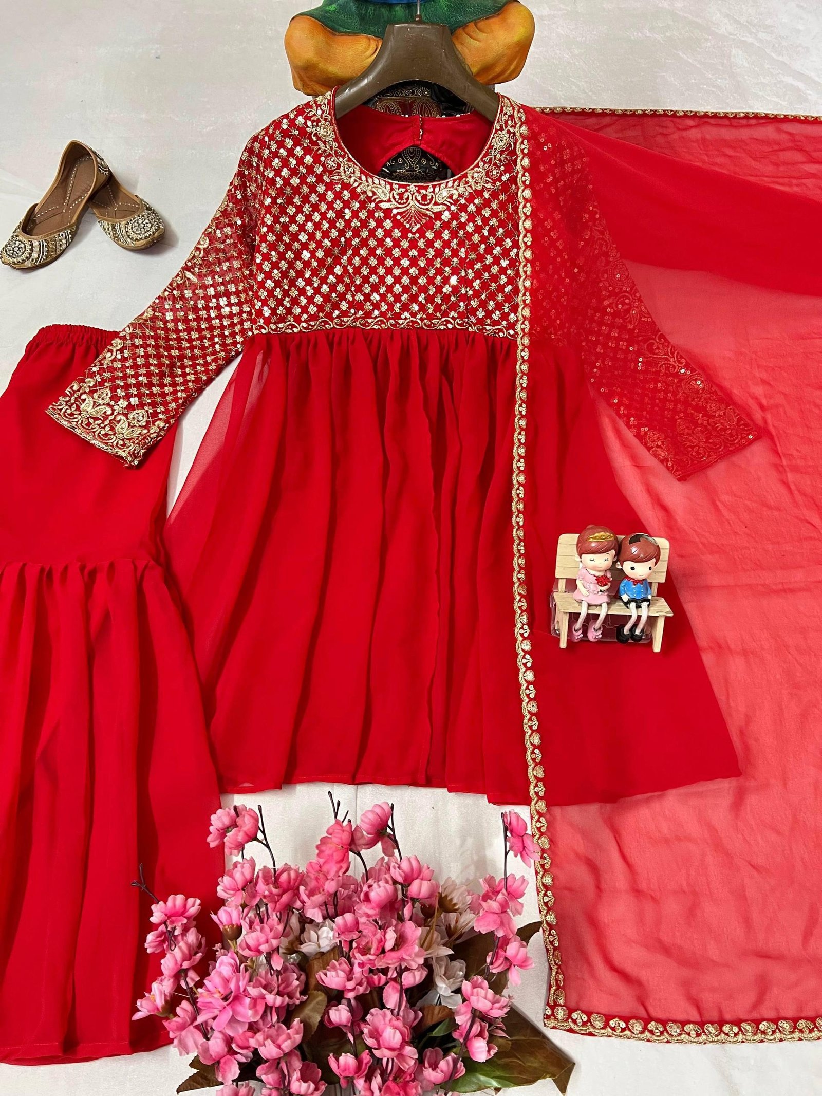 AK series Presents Royal Red color Kediya Style Ensemble - Image 2
