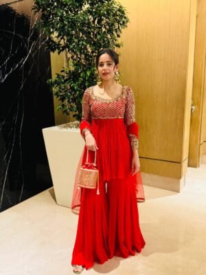 AK series Presents Royal Red color Kediya Style Ensemble