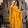 Presenting New Designer Collection In Chanderi Jacquard Butti With Embroidery Work Gown And Dupatta Set Fully Stitched Ready To Wear