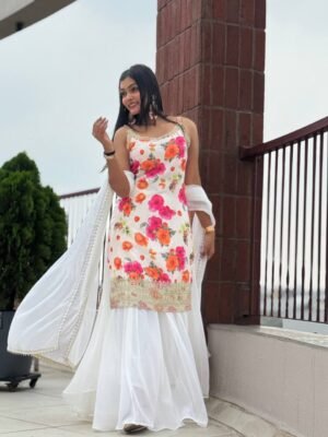 UPCOMING NEW READY TO WEAR COLLECTION 3 PIECE FANCY KURTI WITH BEAUTIFUL FLAIRED PLAZZO AND DUPATTA