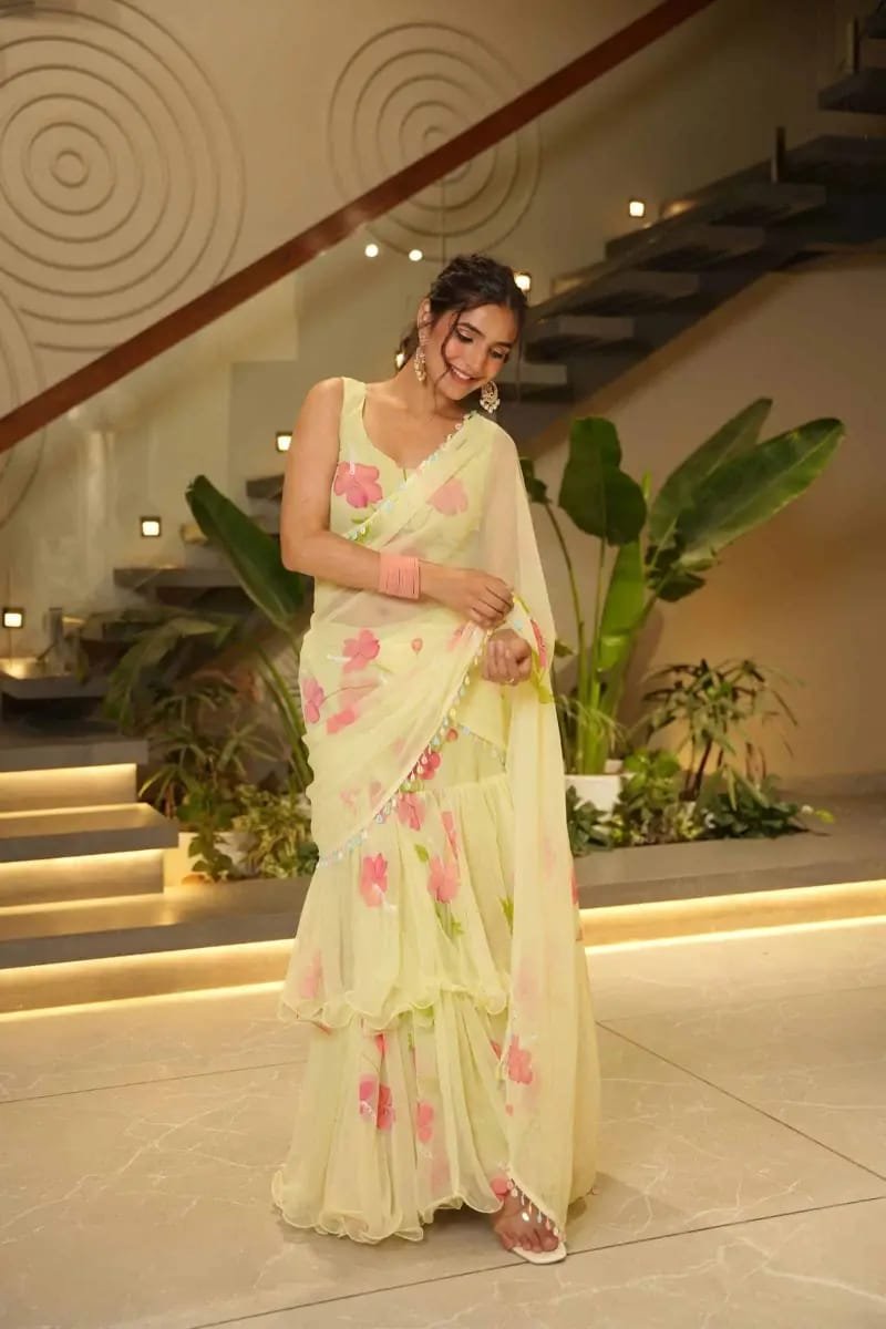 One More Super Hit Launch โ Georgette Ruffle Lahenga Saree