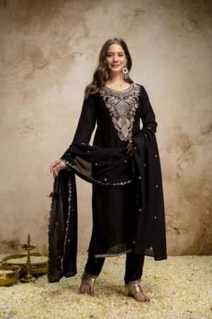 WOMEN PURE VICHITRA SILK WITH EMBROIDERED KURTA SET