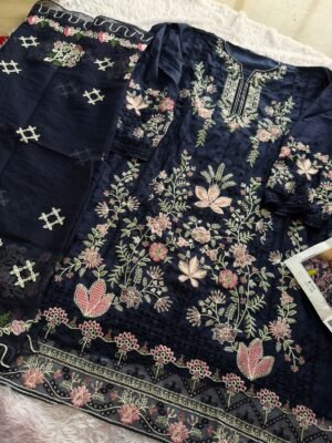 Alternative view of Heavy embroidered cambric cotton beautiful semi stitched suits Cotton bottoms unstitched Kota cheks embrdrd dupatta