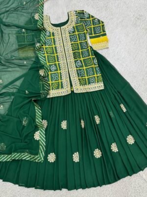 Alternative view of LUNCHING NEW DESIGNER WEAR  HEAVY CHINON EMBROIDERY CODING SEQUENCE WORK TOP WITH LEHENGAS