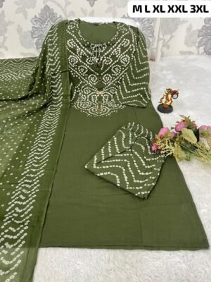Looking to update your ethnic wardrobe? Check out this stunning Bandhani Suit Set—perfect for daily wear, office, or small gatherings!  PRODUCT DESCRIPTION: