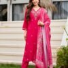 NEW Launching Women's Pink Colour val moti necessary Embroidery Kurta Pant and Dupatta Set