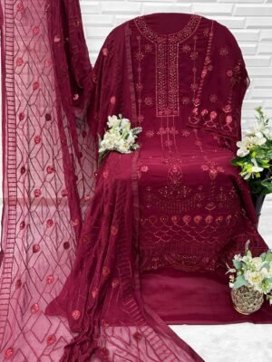 FAUX GEORGETTE WITH HEAVY EMBROIDERY AND MOTI WORK