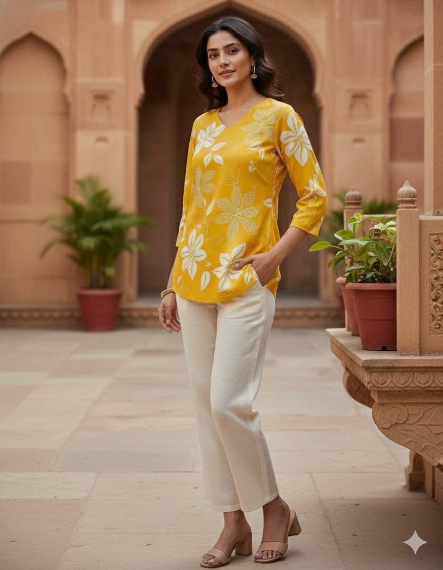 Featuring Lilce New Party Wear Cotton Print Short Top Wachi is Beautiful Nack With Occasion it is Very easy Breezy And Comfortable - Image 3