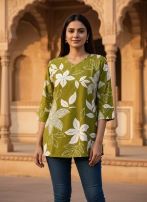 Featuring Lilce New Party Wear Cotton Print Short Top Wachi is Beautiful Nack With Occasion it is Very easy Breezy And Comfortable