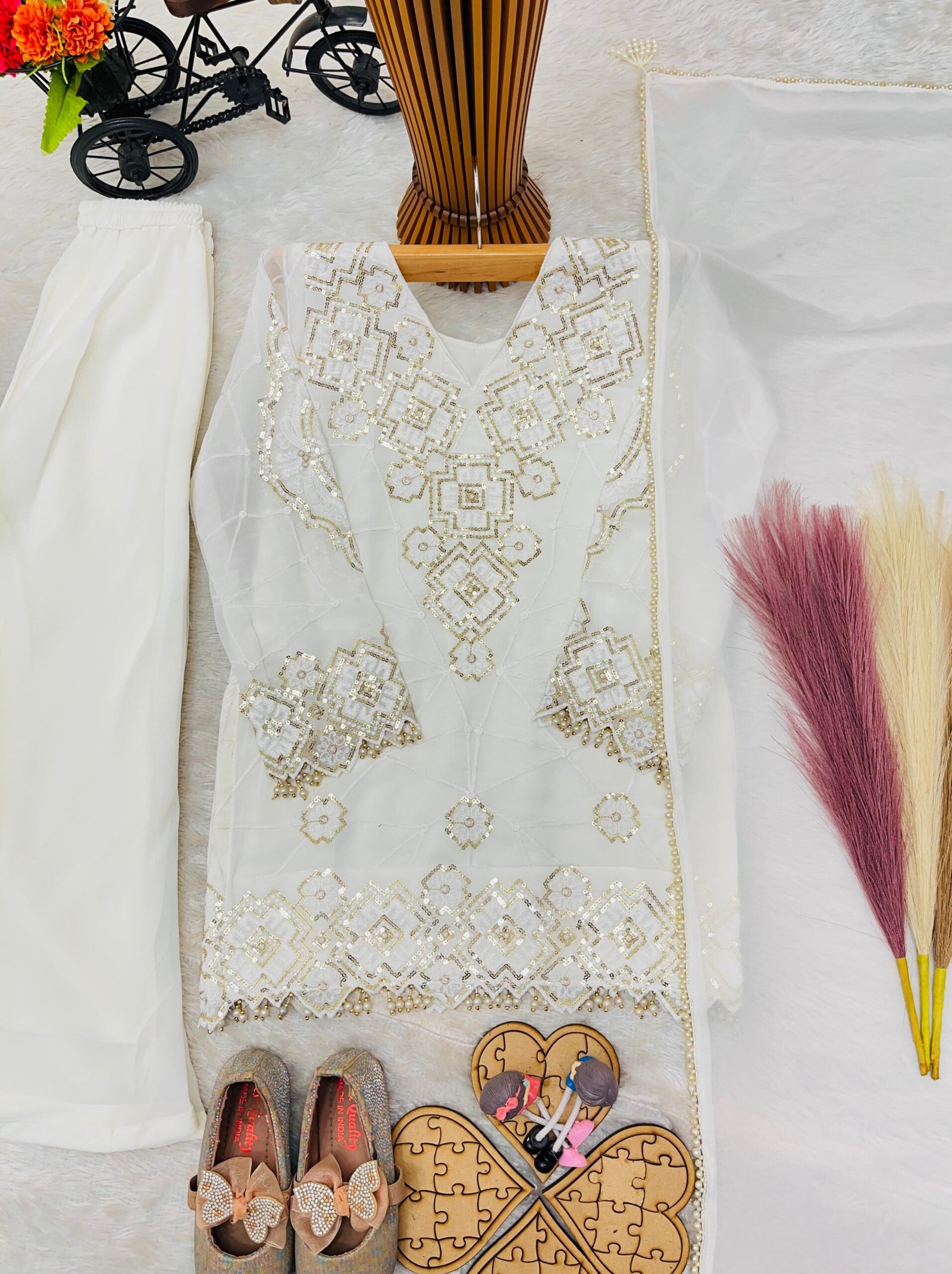 EXCLUSIVE AND TRENDY FOR WEDDING SEASON OUR SEQUENCE EMBROIDERY WORKED TOP, PALAZZO AND DUPATTA - Image 2