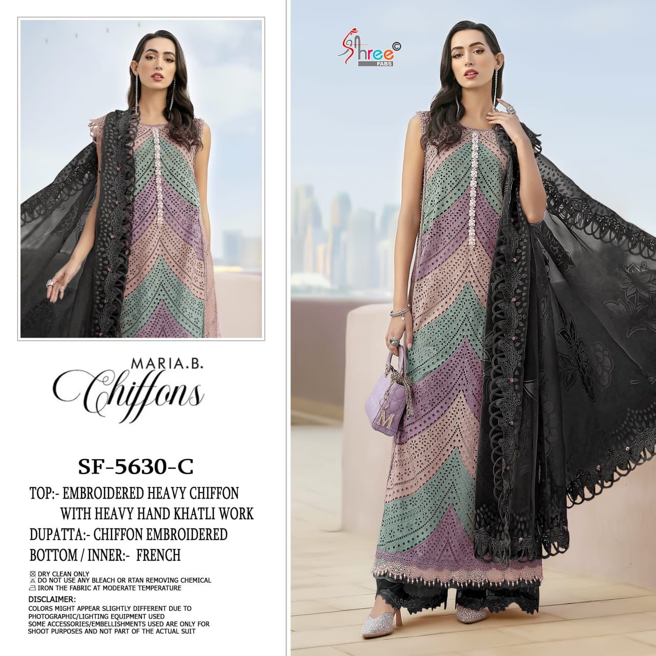 chiffon Heavy with heavy embroidery with HAND KHATLI & CUT WORK