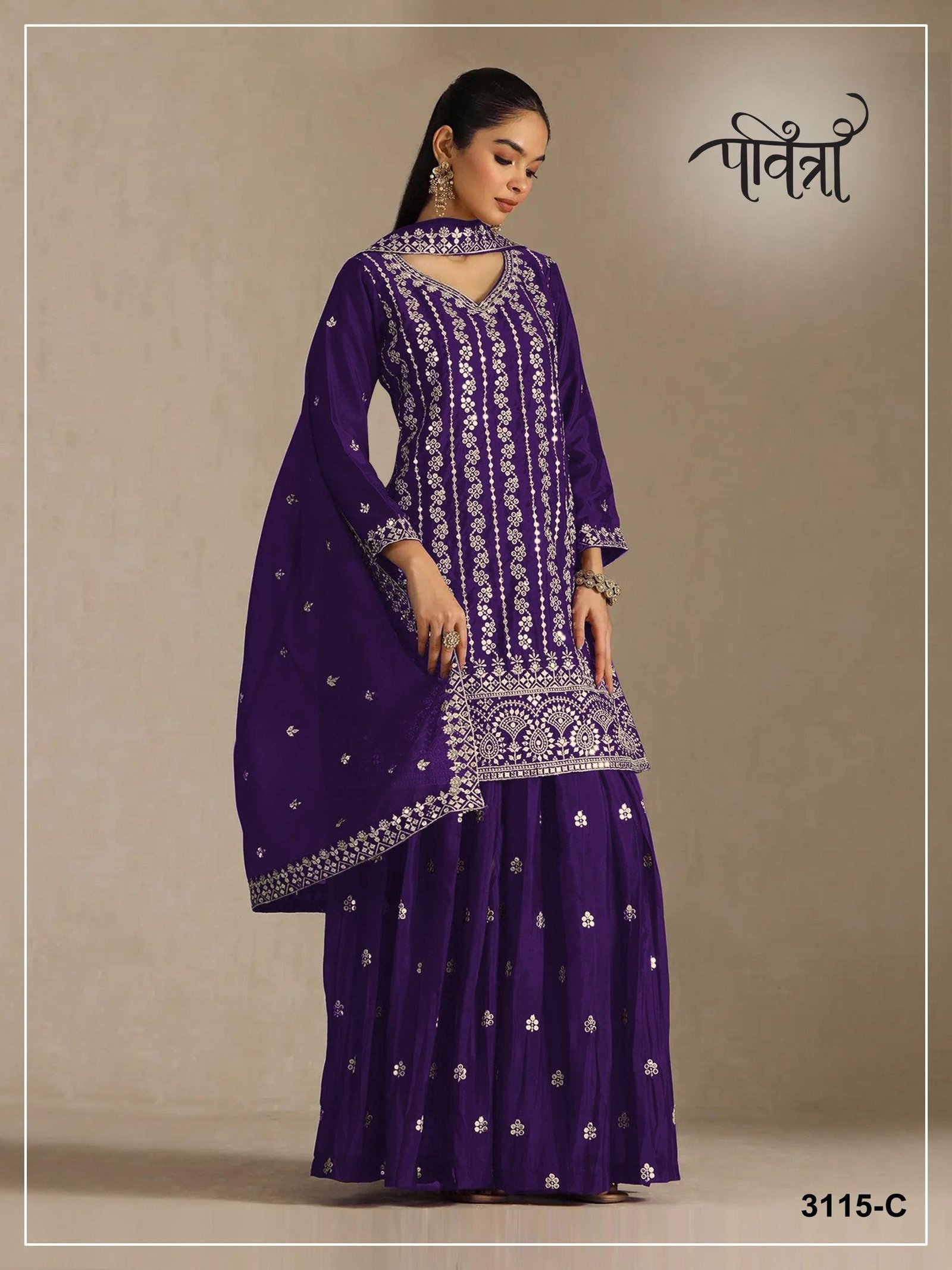 Heavy Chinon with Heavy Embroidered 7mm Sequence & Zari Work