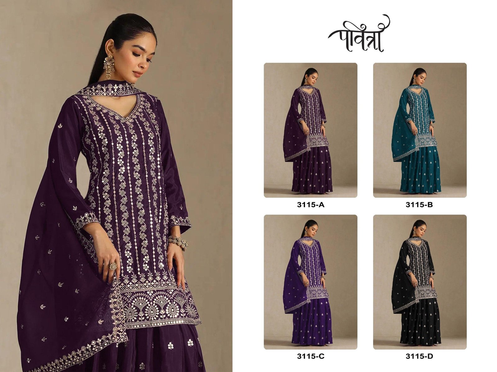 Heavy Chinon with Heavy Embroidered 7mm Sequence & Zari Work - Image 9