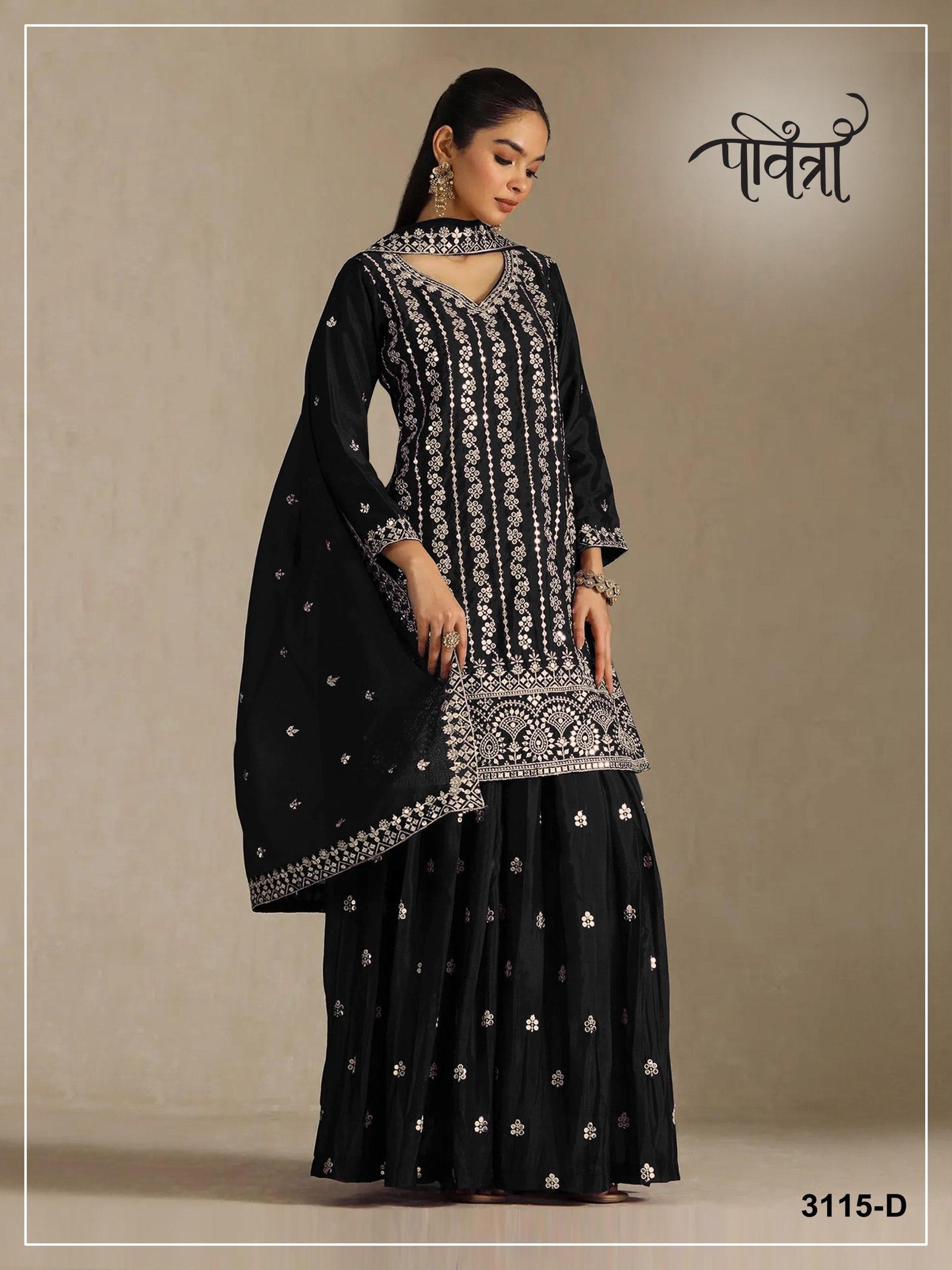 Heavy Chinon with Heavy Embroidered 7mm Sequence & Zari Work - Image 5