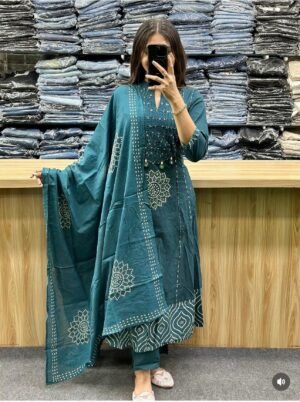 Beautiful Summer Special Heavy Pintex Work Aline Style Kurta 3 pcs set with new stayle_