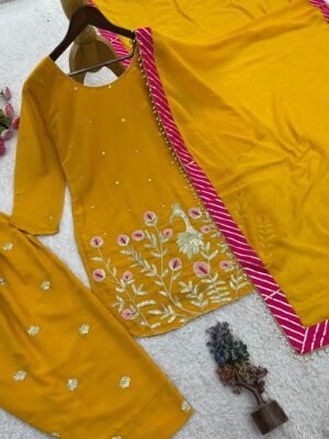 Alternative view of RESERNTING NEW READY TO WEAR SPACIAL FANCY DESIGN HEAVY EMBROIDERY AND SEQUENCE WORK TOP - PATIALA DHOTI  WITH  DUPATTA