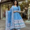Beautiful solid pink straight-cut kurta featuring an intricately embroidered and printed traditional yoke design