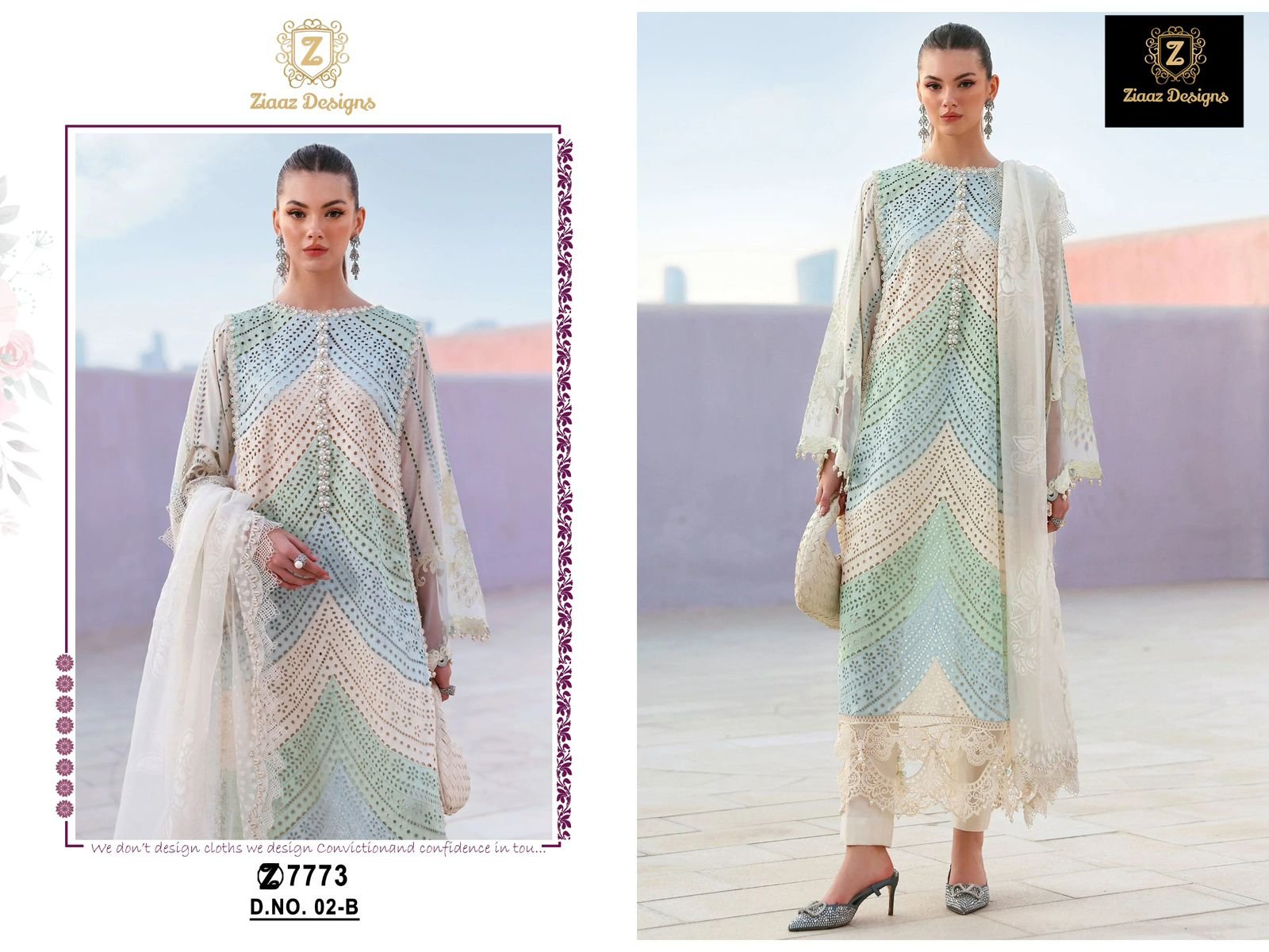 Chikenkari tricoloured heavy work embroidered suits Cotton bottoms unstitched - Image 3
