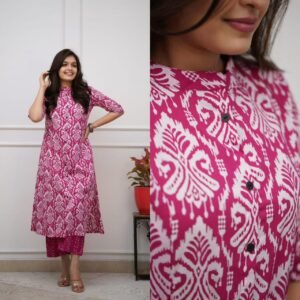 Featuring beautiful heavy printed plazo set with beautiful print with kurta wooden button with plazo side pocket