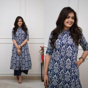 Alternative view of Featuring beautiful heavy printed plazo set with beautiful print with kurta wooden button with plazo side pocket