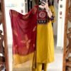 Pure Cotton Kurti With Classy Embroidery Work on yoke & backside and pant and tye dye print mal mal dupatta to complete the look
