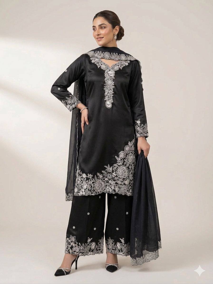 THIS EID WEAR OUR SEQUENCE EMBROIDERY WORKED TOP, PLAZZO WITH DUPATTA - Image 5