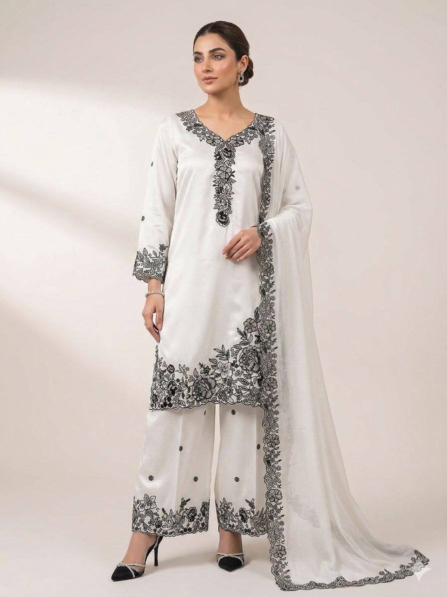 THIS EID WEAR OUR SEQUENCE EMBROIDERY WORKED TOP, PLAZZO WITH DUPATTA - Image 3