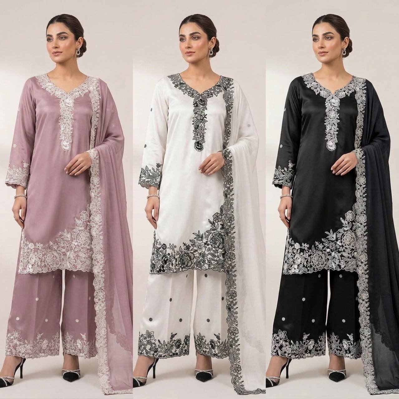 THIS EID WEAR OUR SEQUENCE EMBROIDERY WORKED TOP, PLAZZO WITH DUPATTA - Image 7