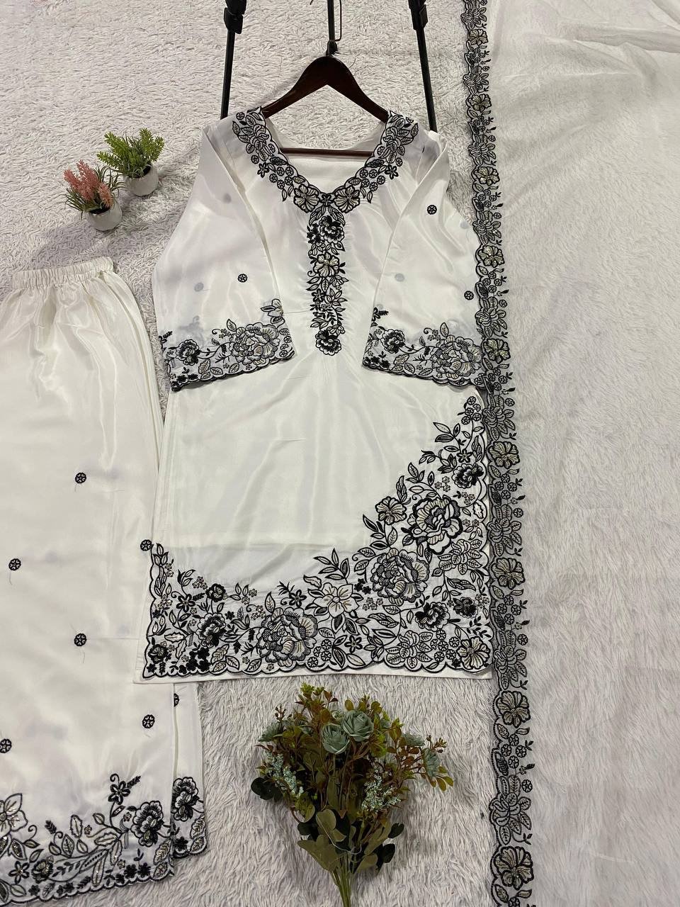 THIS EID WEAR OUR SEQUENCE EMBROIDERY WORKED TOP, PLAZZO WITH DUPATTA - Image 4