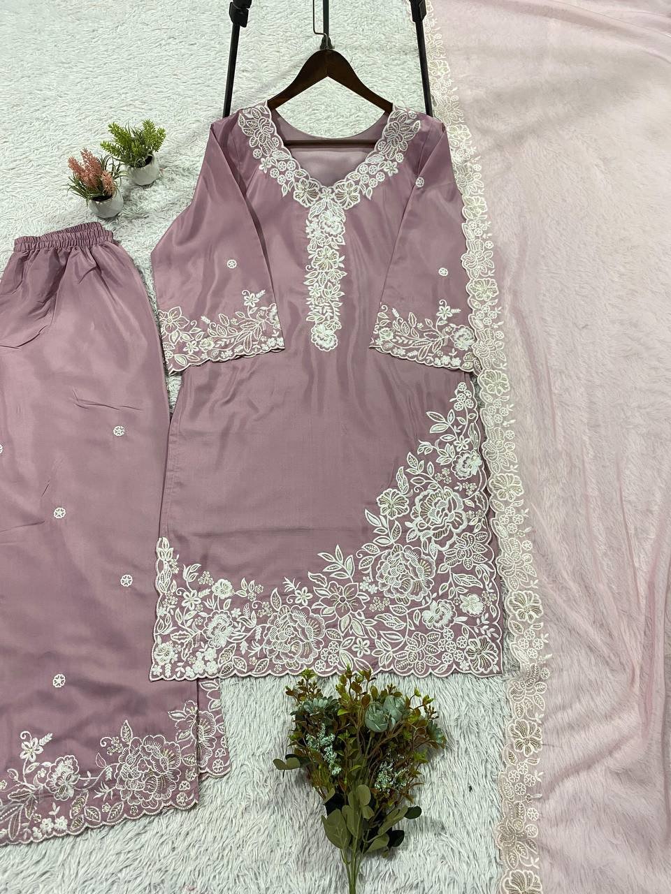 THIS EID WEAR OUR SEQUENCE EMBROIDERY WORKED TOP, PLAZZO WITH DUPATTA - Image 2