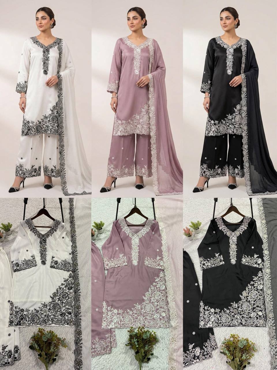 THIS EID WEAR OUR SEQUENCE EMBROIDERY WORKED TOP, PLAZZO WITH DUPATTA - Image 8