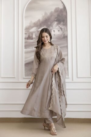 WOMEN VICHITRA SILK EMBROIDERED KURTA SET
