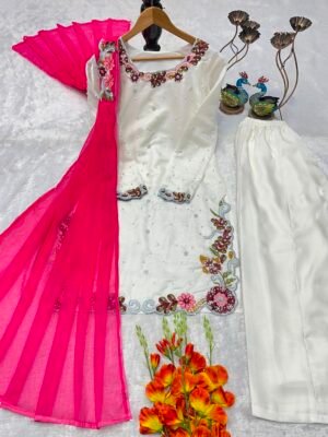 Alternative view of AK NEW ĐĚSIGNER PARTY WEAR TOP AND PLAZZO. WITH FANCY DUPPATA AND EMBROIDERY WORK