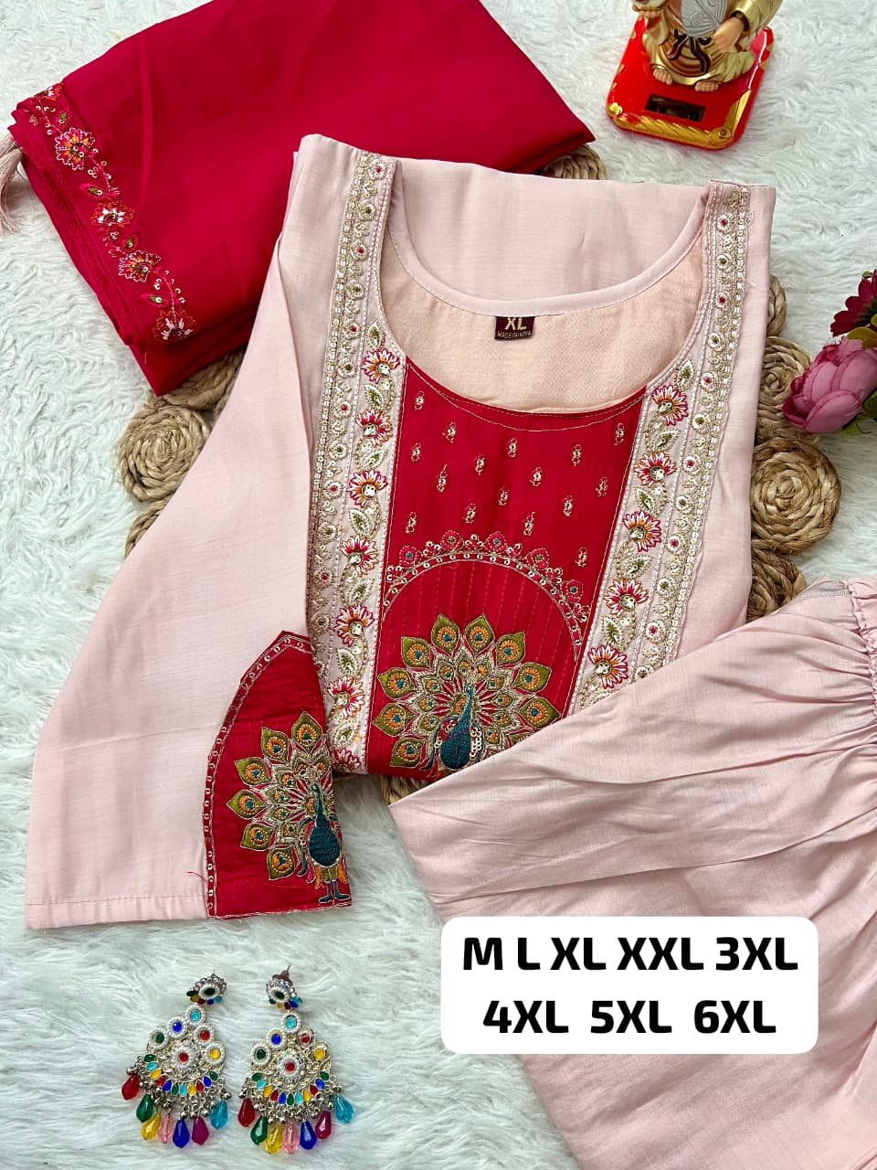 PREMIUM PEACOCK THREAD WORK KURTI SET - Image 6