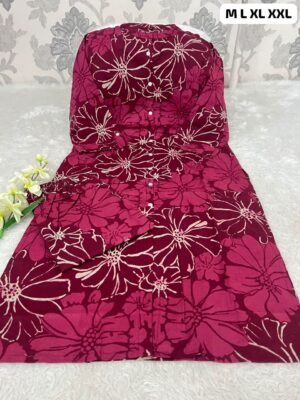 Pure Cotton Kurti With Pant With One Side Pocket