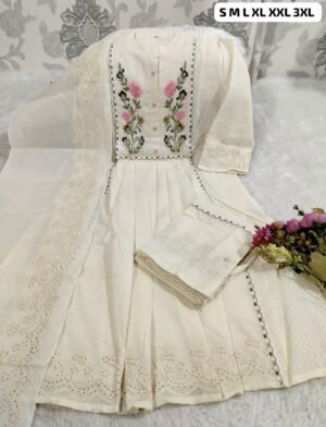 Alternative view of Cotton Dobby Self Zikzak ( lapet ) Shiffli Kurti With Pant With Stall Dupatta