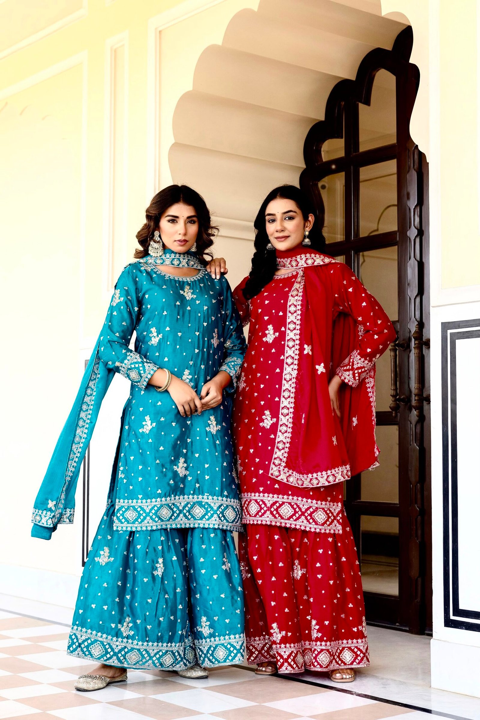 KURTI:CHINON WITH EMBROIDERY SEQUENCE DESIGN WORK - Image 3